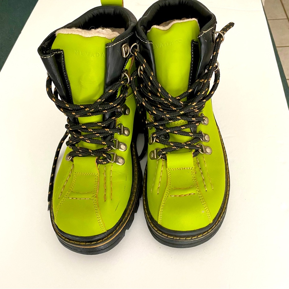 Lime green nevada hiking boots. Style Maggie leather upper Preowned wear